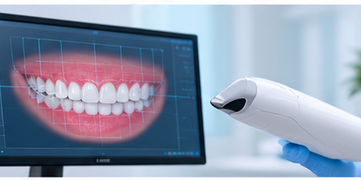 Intraoral scanner and digital smile design preview on screen